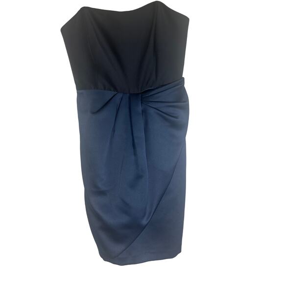 NWT Halston Women's Draped Cocktail Dress M Spaghetti Strap Two-Tone Black Navy - Picture 3 of 16